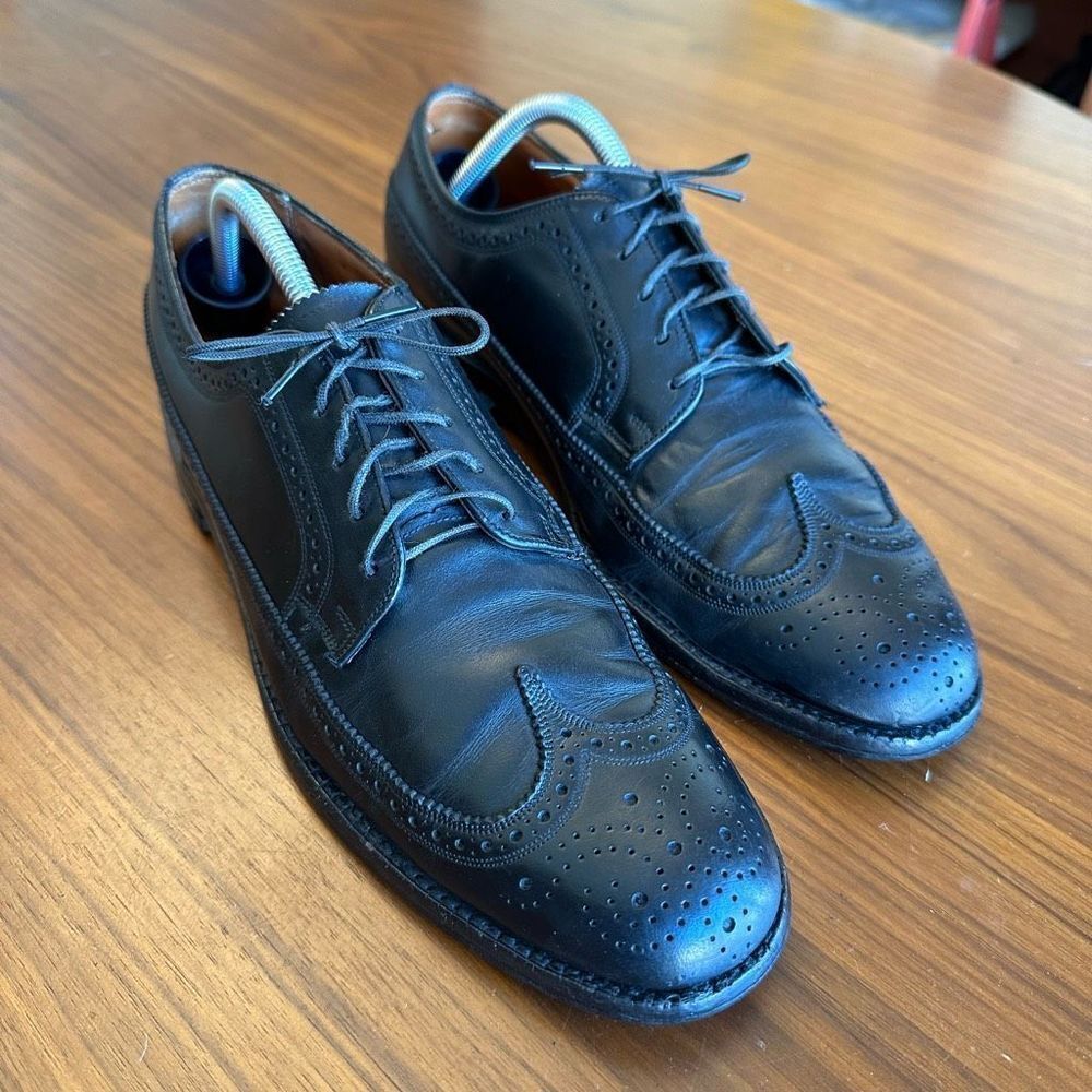 Vtg Florsheim Longwing Brogue Shoes Mens 10.5 Black 1980s Wingtip